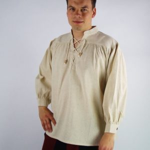 2015 Stehkragen-Schnürhemd Baumwolle/Leinen