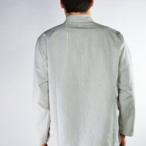 2031 gestreiftes Stehkragen-Schnürhemd