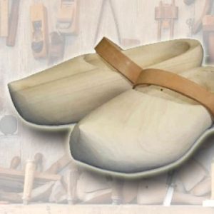 Holzschuh, Pantine, Pantoffel mit Lederriemen