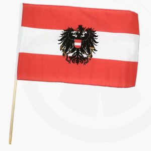 Flagge AUSTRIA Österreich mit Bundesadler auf Holzstock