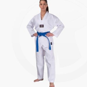 Fighter`s World JINYANG Taekwondo Anzug weißer Kragen Aufdruck am Rücken