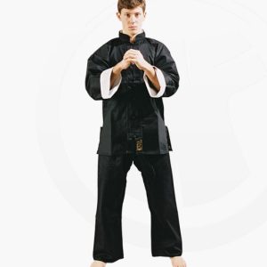 FW Shaolin Kung Fu Uniform Anzug schwarz mit weißen Kragen