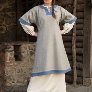 Wikingerkleid „Luiza“ Wollkleid Grau/hellblau
